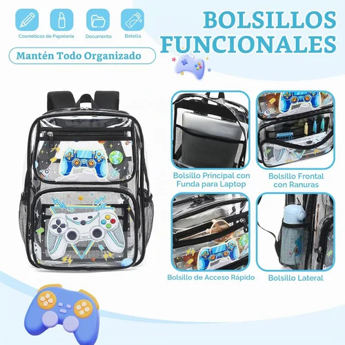 Vista 4 de MOONBABY Mochila transparente para niñas escolares, mochila transparente de TPU resistente, aprobada para eventos de estadio, bolsa transparente