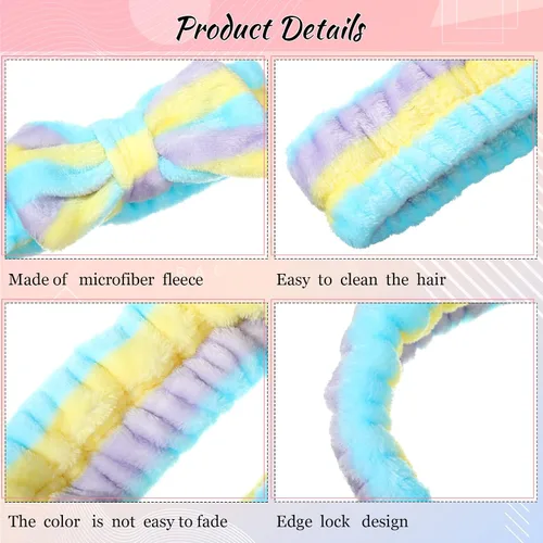 Vista 3 de Jexine 24 piezas de diademas faciales de spa para maquillaje, paquete de diademas para el cabello con lazo, diadema de pelo esponjosa y de felpa