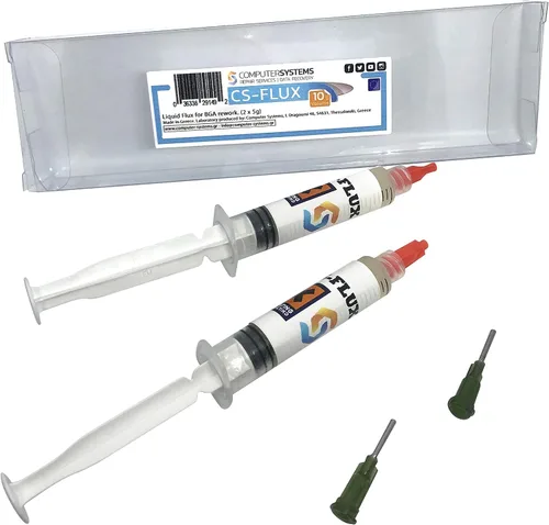 Vista 9 de CS-Flux 0.35 oz (2x5g) Flujo líquido libre de halógenos de baja viscosidad para reprocesamiento de componentes BGA, reflujo ideal para reparaciones