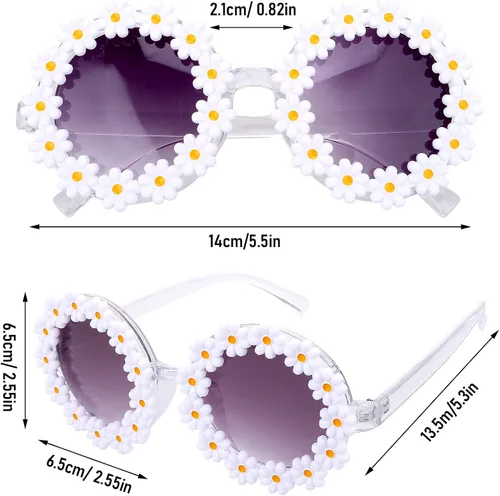 Vista 6 de Yolev 1 par de lentes de sol de margaritas redondas, marco de plástico, protección UV para mujeres, accesorios de playa de verano, Blanco