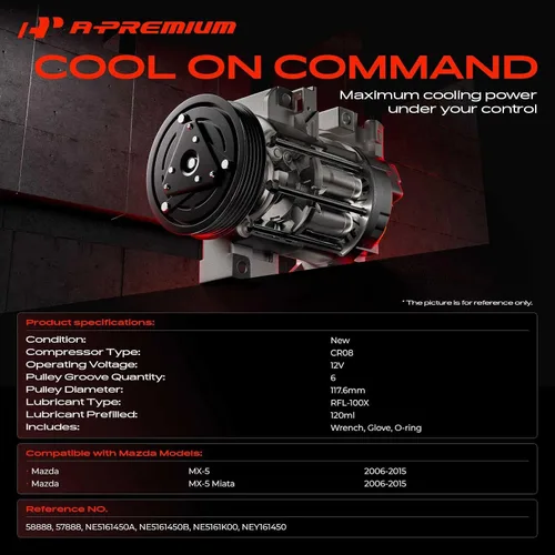 Vista 2 de A-Premium Compresor de aire acondicionado con embrague compatible con Mazda MX5 Miata 2.0L 2006-2015, con polea de 6 ranuras