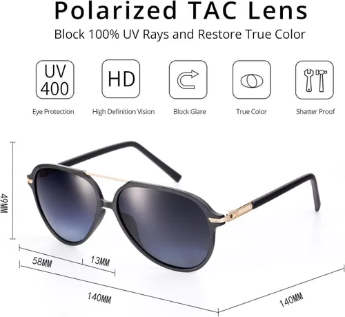 Vista 4 de ZENOTTIC gafas de sol polarizadas aviador para hombres mujeres UV400 protección TR90 marco ultra ligero piloto forma gafas