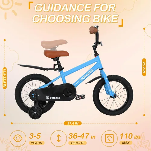 Vista 3 de Outroad - Bicicleta infantil para niños y niñas de 3 a 9 años, bicicleta para niños de 14, 16 y 18 pulgadas, con ruedas de entrenamiento, bicicletas