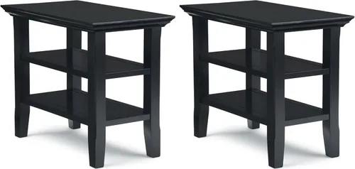 Vista 37 de SIMPLIHOME Acadian Mesa auxiliar estrecha – Mesa auxiliar rectangular de madera maciza de 14 pulgadas de ancho con 2 estantes abiertos en negro