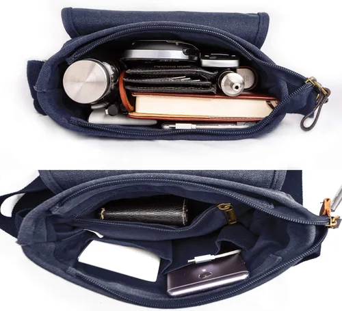 Vista 4 de Bolsa de mensajero de lona pequeña bolsa cruzada casual viaje herramientas de trabajo bolsa de hombro bolsa de mano teléfono teléfono antirrobo