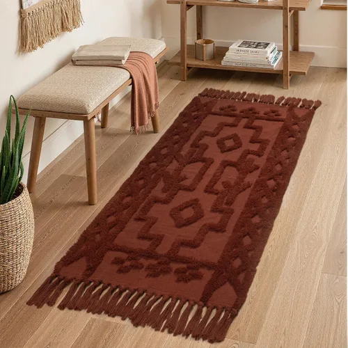 Vista 16 de Uphome Alfombra de Baño Bohemia de 2' x 3', Alfombras Pequeñas de Dormitorio Estilo Granja Lavables con Borlas, Tapetes de Baño Geométricos Beige