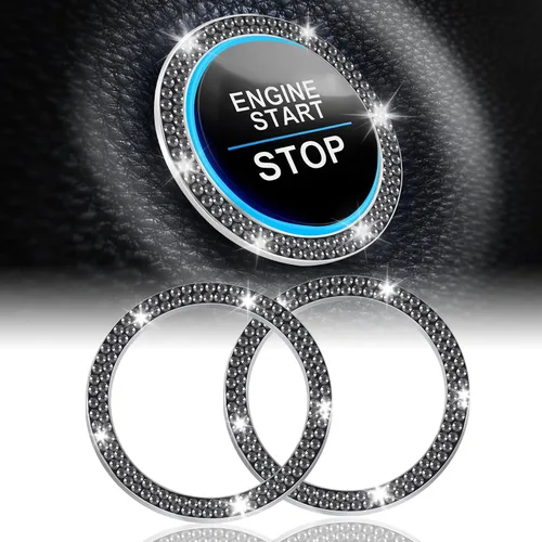 Vista 12 de LivTee 2 PCS Anillo de Decoración de Cristal con Pedrería para Motor de Automóvil de Arranque y Parada, Accesorios Brillantes para Interior de Negro
