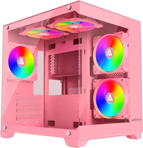 Vista 15 de Apevia Phantom-BK Phantom Micro-ATX Carcasa de PC de Juegos de Cámara Dual con 5X 120mm Ventiladores ARGB, 366 Modos RGB, Paneles de Vidrio Templado