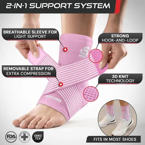 Vista 3 de Tobillera Sleeve Stars para mujeres y hombres, tobillera para esguince de tobillo, manga de compresión para alivio de la fascitis plantar, soporte