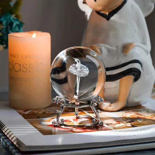 Vista 2 de HDCRYSTALGIFTS Figura de Bailarina Elegante de Cristal Grabada con Láser 3D, Peso de Papel de Bailarina Danzante, Esfera de Vidrio para Decoración