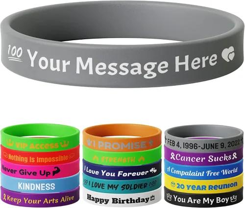 Vista 18 de 10-2000 piezas de pulseras de goma personalizadas con texto - Pulseras de silicona personalizadas a granel para conciencia, eventos, apoyo, regalos