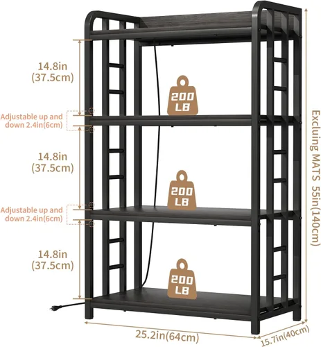 Vista 2 de Estante ajustable para panaderos con toma de corriente, soporte para horno de microondas de 4 niveles, estante de almacenamiento de cocina