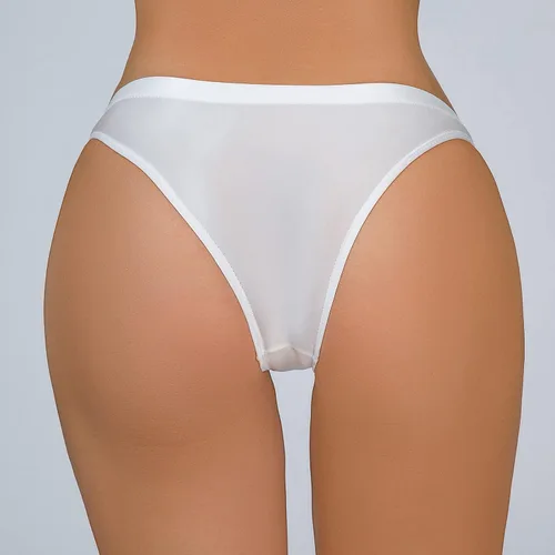 Vista 3 de Tangas de algodón para mujer, sedosas, brillantes, de cintura baja, transparentes, ropa interior sexy (blanco, L)