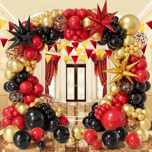 Vista 8 de Kit de arco de guirnalda de globos negro y dorado 158 piezas con globos de confeti negro y dorado, globos de papel de aluminio estrella