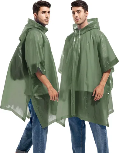 Vista 39 de Paquete de 2 ponchos de lluvia para adultos, reutilizables, impermeables, de supervivencia, emergencia, resistente, con capucha con cordón
