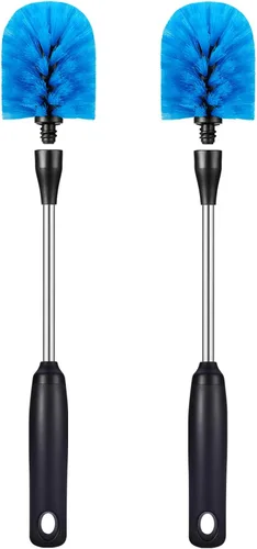 Vista 2 de MOSOLAN Cepillo para botellas de acero inoxidable con cabezal reemplazable, paquete de 2 cepillos de limpieza de mango largo para botellas de agua