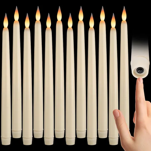 Vista 10 de Paquete de 6 velas LED sin llama de cera real marfil de 10 pulgadas con control remoto, botón de encendido/apagado, regulable, modo