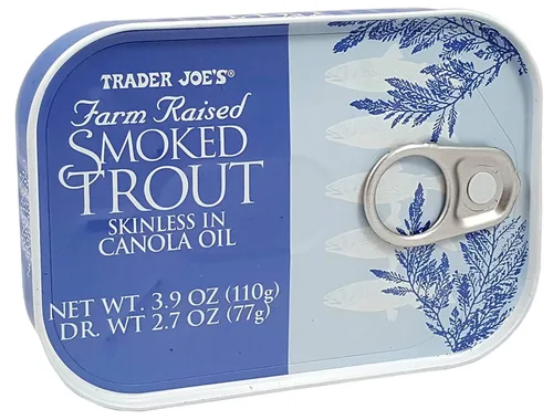 Vista 3 de Trader Joe's - Filetes de trucha ahumados en aceite sin piel, lata de 3.9 onzas, (paquete de 6)