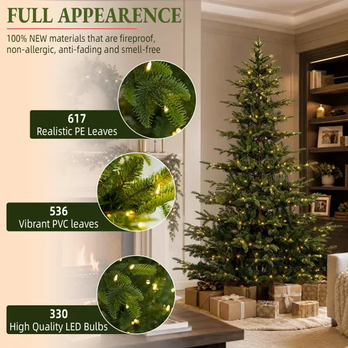Vista 2 de Árbol de Navidad preiluminado de 6 pies con 330 LED blancos Árbol de capa verde