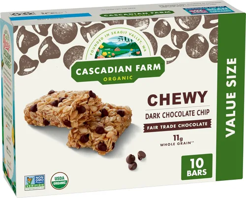 Vista 8 de Cascadian Farm Barras de granola con chispas de chocolate orgánico, 10 unidades, 12.3 oz Made with Whole Grain Oats, Dark Chocolate Chips, and Sea