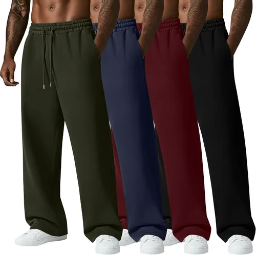 Vista 13 de August Alley Paquete de 4 pantalones deportivos para hombre, grandes y altos, delgados, atléticos, con parte inferior abierta, con cordón y bolsillos