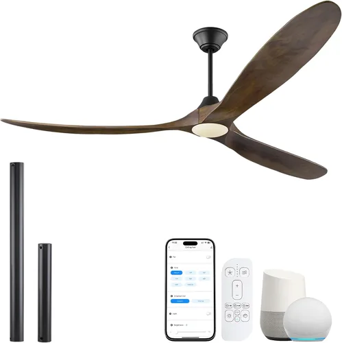 Vista 16 de Ventilador de techo inteligente negro de 52 pulgadas con luces, ventilador de techo para exteriores para patio, ventilador de techo de 3 aspas