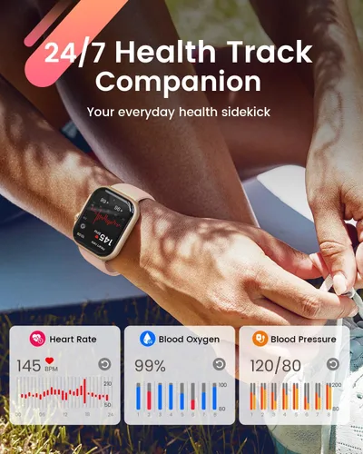 Vista 3 de Fitness Smart Watches for Women Men 1.85" Smart Watch with 30 Days+ Battery Life MakeRecive Call Heart Rate SpO2 Sleep Monitor 120+ Sport IP68