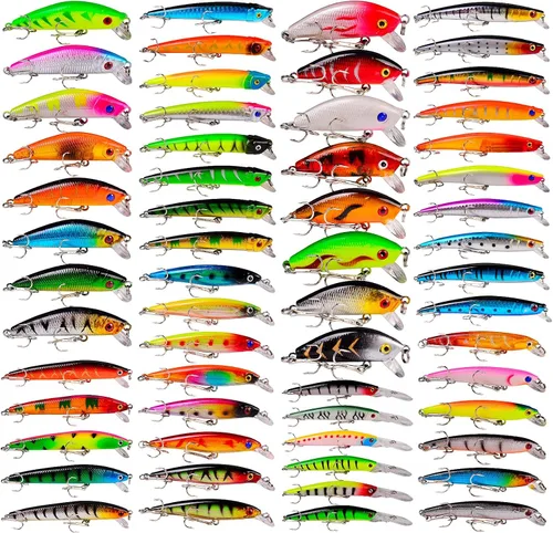 Vista 12 de Juego de Señuelos de Pesca de Lubina para Agua Salada y Dulce, Incluye Señuelos de Superficie, Señuelos Duros, Minnow, Crankbait, Lápiz VIB