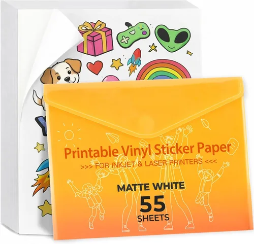 Vista 14 de Papel adhesivo de vinilo imprimible – Vinilo impermeable para impresora láser y inyección de tinta 15 hojas autoadhesivas – Blanco mate