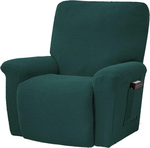 Vista 28 de MIFXIN Funda reclinable de terciopelo de 4 piezas, elástica de 1 asiento, fundas de sofá reclinable, fundas elásticas suaves para sillas Verde Oscuro
