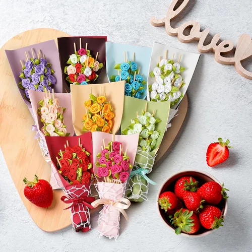 Vista 7 de Minisland Palillos de cóctel de flores de rosas multicolores, palillos de bambú de 4.7 pulgadas de largo para aperitivos, despedida de soltera