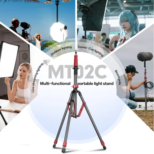 Vista 2 de FreeSea Soporte de Luz de Fibra de Carbono, Trípode Ajustable para Fotografía, 260cm/102inch Estudio Trípode Resistente para Speedlite Flash Softbox