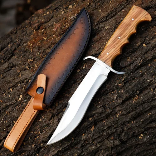 Vista 13 de Cuchillo Bowie con funda, cuchillo de caza de hoja fija para camping, senderismo, bushcraft, equipo al aire libre, cuchillo de supervivencia