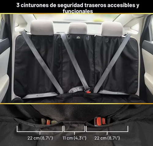 Vista 4 de Protector de Asiento para Auto, Funda para Asientos de Niños en Coches Impermeable, 3 Cinturones Traseros Funcionales, Cojín para Asiento de Bebé