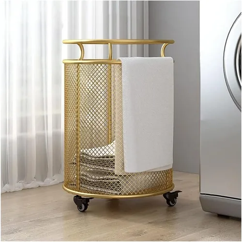Vista 5 de Cesta de lavandería, clasificadora de ropa de metal, cesta de ropa con ruedas y asa, para el hogar, apartamento, dormitorio, baño, hotel Negro