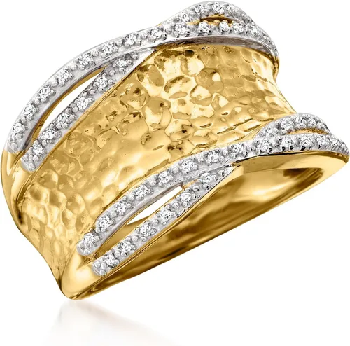 Vista 4 de Ross-Simons 0.13 ct. t.w. Diamond Hammered Ring in 18kt Gold Over Sterling