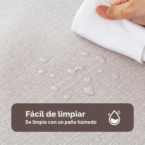 Vista 2 de Romanstile Mantel de PVC 100% Impermeable, Mantel de Vinilo Cuadrado Resistente a Derrames de Aceite y Manchas, Cubiertas de Mesa de Plástico Beige