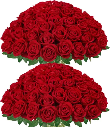 Vista 7 de InnoGear 50 unidades de rosas negras artificiales, rosas de terciopelo de seda falsas a granel, flores artificiales para decoración, ramos de boda