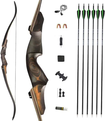 Vista 3 de 60" Black Hunter Takedown Recurve Bow 20-60 Lbs American Hunting Longbow