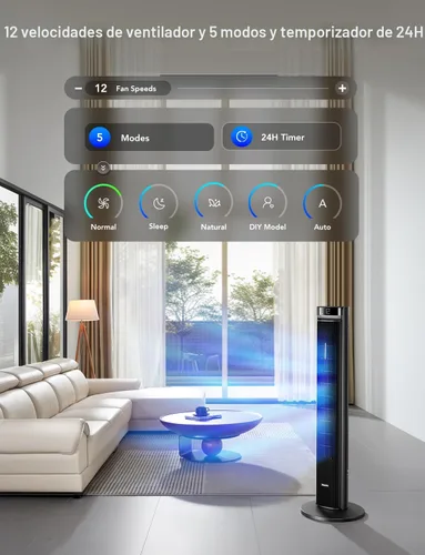 Vista 4 de GoveeLife Ventilador de torre de 42 pulgadas para dormitorio, ventiladores de piso inteligentes con oscilación ajustable de 150°, aplicación