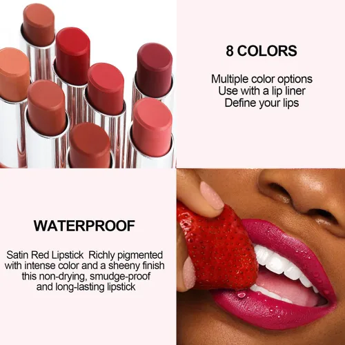 Vista 4 de Juego combinado de delineador de labios mate y lápiz labial 2 en 1, kit de labios con delineador de labios, manchas de labios, resistente al agua, a