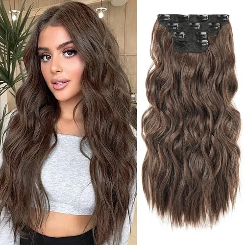 Vista 29 de REECHO Extensiones de cabello, 4 piezas, extensiones de cabello con clip HE001, extensiones de cabello sintéticas naturales y suaves para mujer