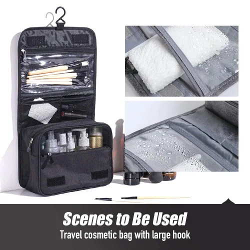 Vista 8 de Neceser de viaje colgante, organizador de cosméticos, bolsa de maquillaje portátil para mujeres y hombres con gancho fuerte y bolsillos, bolsa
