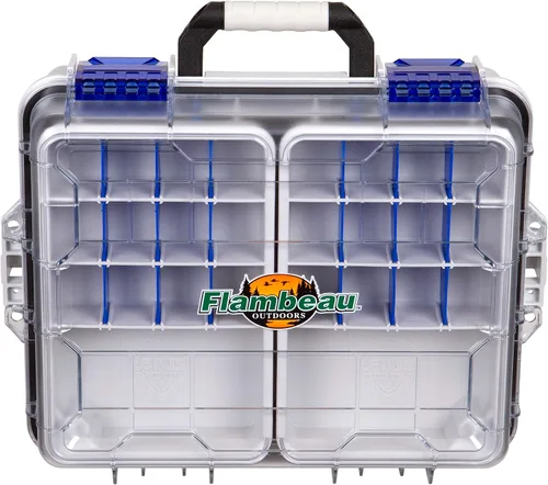 Vista 2 de Flambeau Outdoors 3000WPNC Maletín impermeable 3000, caja portátil impermeable para aparejos con bandejas, gris/transparente
