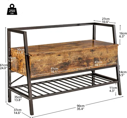 Vista 3 de IRONCK Banco de almacenamiento, banco industrial para zapatos con caja de almacenamiento, soporta hasta 240 libras, organizador de zapatos