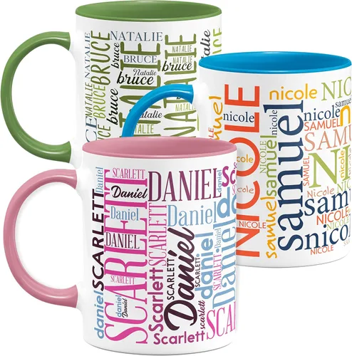 Vista 15 de Tazas de café personalizadas con arte de nube de palabras, 12 colores y 9 fuentes artísticas, 11 onzas. Regalos personalizados para parejas, hombres