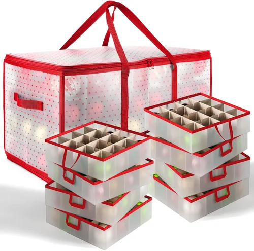 Vista 8 de Hearth & Harbor - Caja de almacenamiento de adornos navideños con 4 divisores de bandejas interiores - Contenedor de almacenamiento de adornos