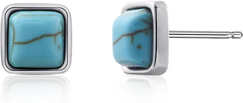 Vista 20 de Tibetan Turquoise Earrings 925 Sterling Silver Post Stud Boho Gemstone Hypoallergenic Handmade Earrings for Women Trendy Fashion