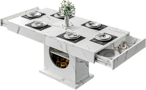 Vista 5 de Mesa de comedor de 55 pulgadas para 4 a 6 personas, mesa de comedor de madera de granja con cajones y almacenamiento abierto para cocina, comedor