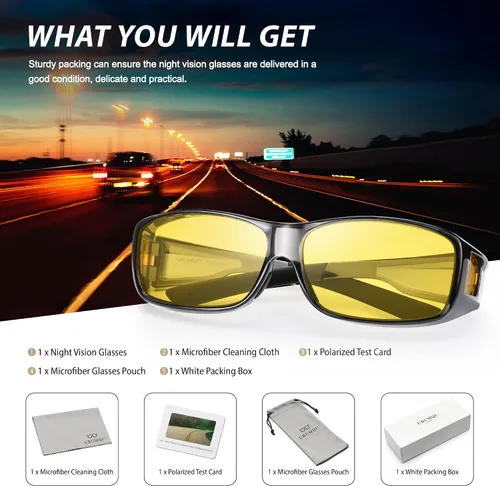 Vista 7 de URUMQI Gafas de conducción de visión nocturna para hombres y mujeres, lentes polarizados antirreflejos, lentes de alta definición amarillas